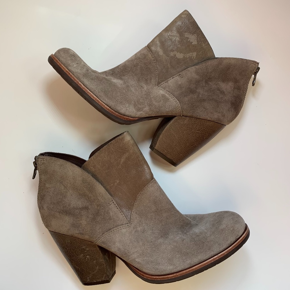 Kork Ease Grey Leather & Suede Castenada Booties